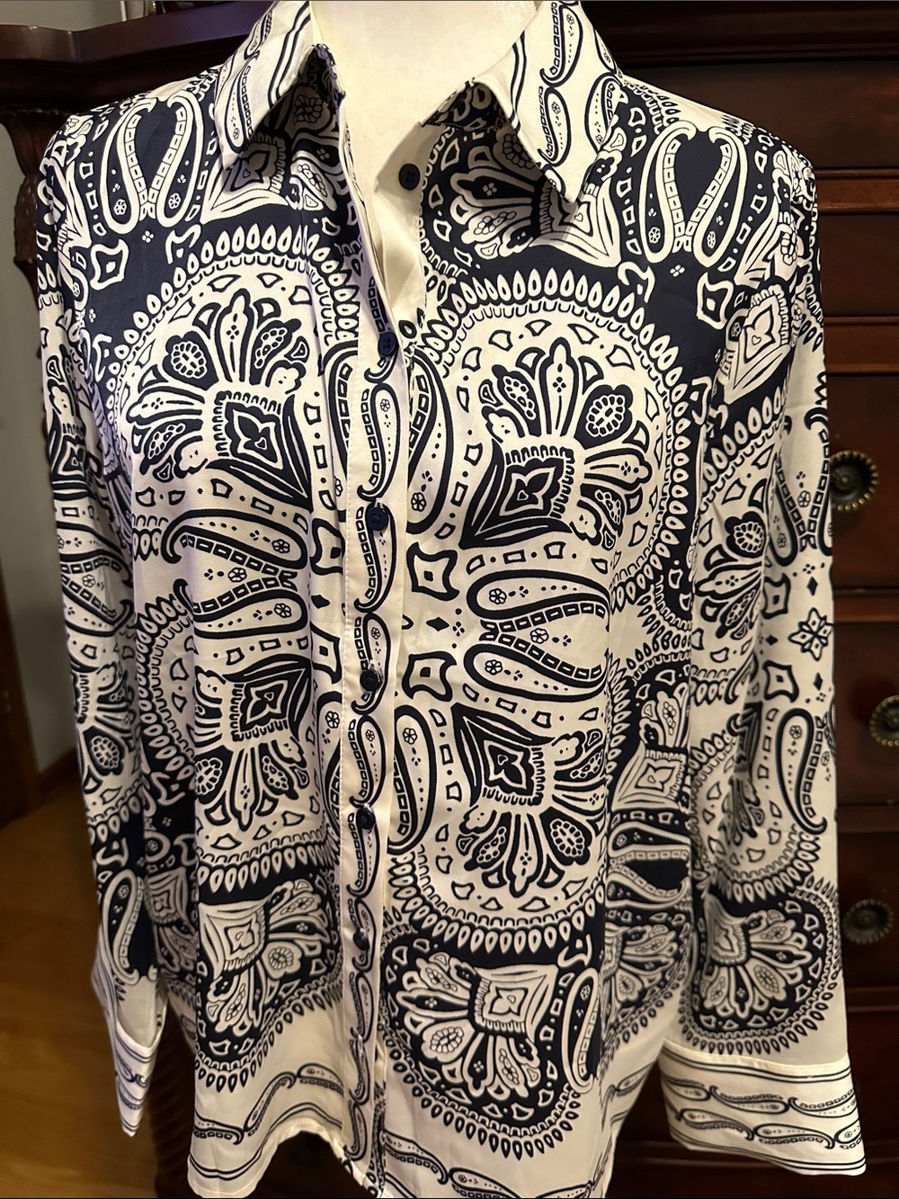Rachel Zoe Navy Paisley Print Button-Down Shirt